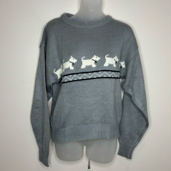Vintage Scotty Scottie dog Graphic Crewneck Sweater grey black Size Small 90s - Picture 1 of 9
